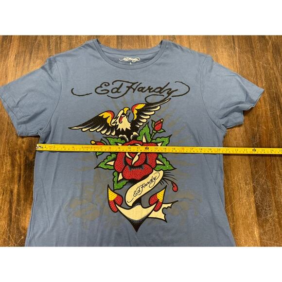Ed Hardy Blue T-Shirt, Eagle, Heart,Bling Rose, Anchor - Picture 9 of 12